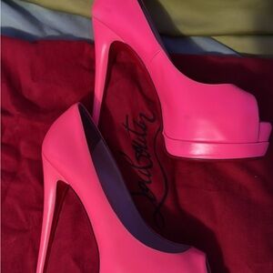 Christian Louboutin Neon Pink Peep-Toe Heels